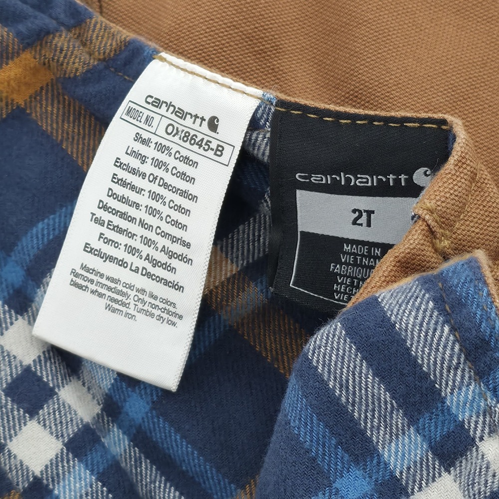 Carhartt Overalls Lined Brown Double Knee Canvas Bibs Workwear Toddler Size 2T - Picture 5 of 7